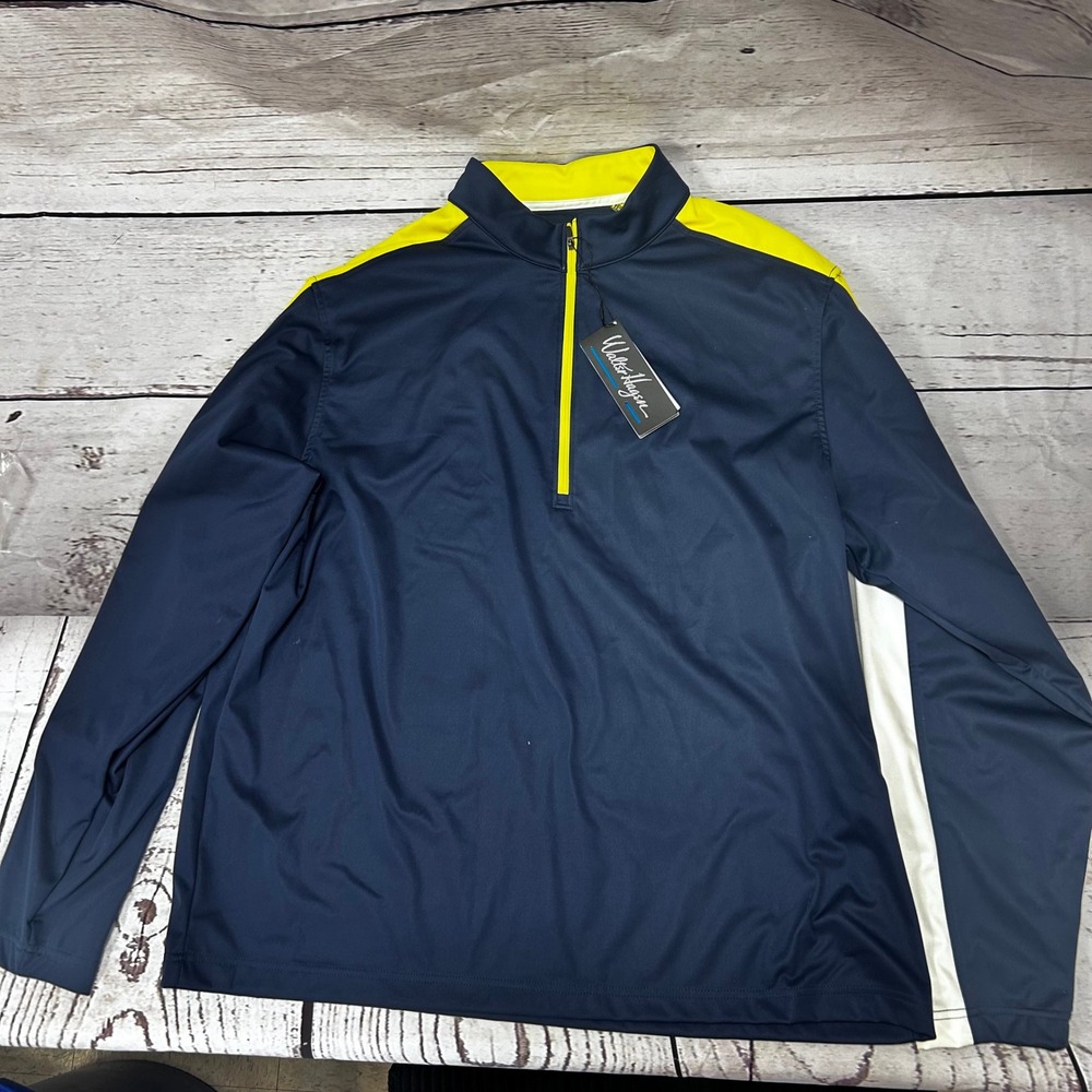 Walter Hagen Mens XL Navy Blue Yellow Colorblock Quarter Zip Golf Pullover NWT